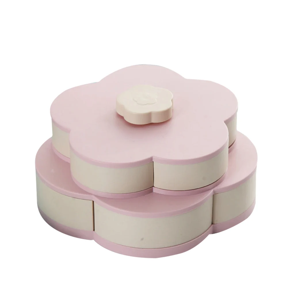Pink double layer Rotating Fruit Box Flower Candy Box Plum Blossom Rotating Snack Bowl With Mobile Phone Holder Dried Fruit Box H99F - Цвет: Pink double layer