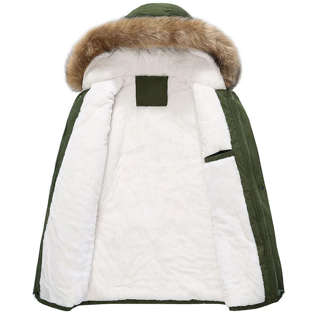 Мужская повседневная куртка с меховым воротником зеленая армейская верхняя