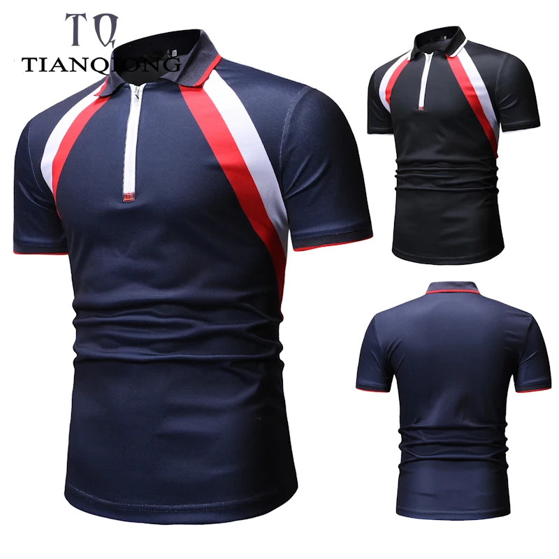 Мужская повседневная однотонная приталенная рубашка поло с коротким рукавом