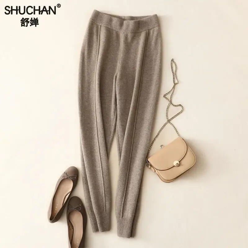 Женские брюки Shuchan 2018 Осень Зима 100% кашемировые женские длинные карандаш с