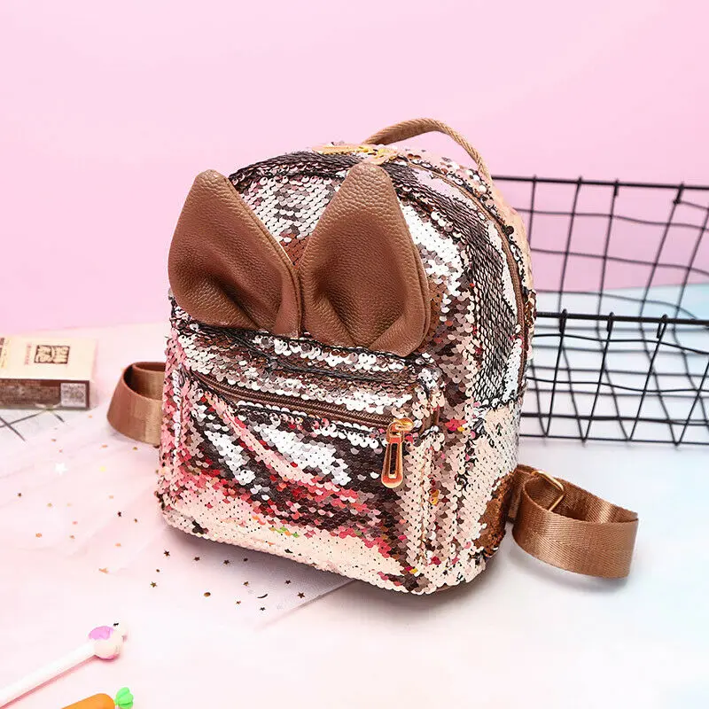 Women Sequins Backpack Cute Rabbit Ears Double Shoulder Bag Mini Backpacks Children Girls Sequined Travel School Bags | Багаж и сумки