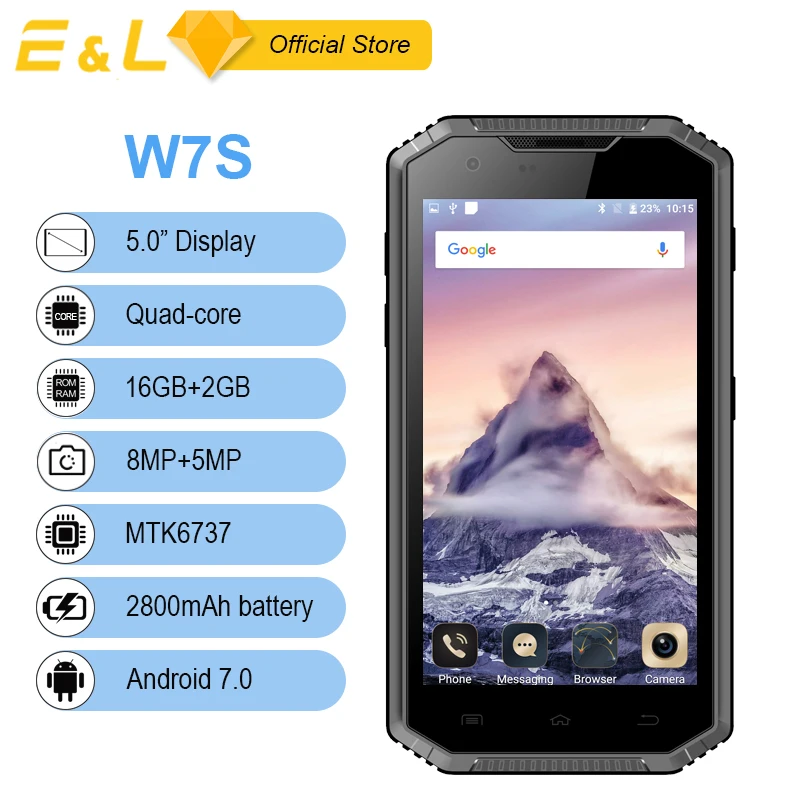 Водонепроницаемый 4G мобильный телефон E & L W7S IP68 5 0 дюймов HD Прочный смартфон MTK 6737
