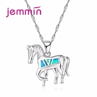 cute horse necklace blue fire opal necklaces pendants fashion women 925 sterling silver animal jewelry birthday gift