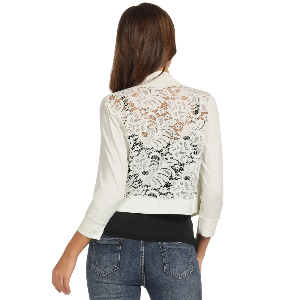 Винтажное болеро с кружевной спинкой для женщин офисный кардиган рукавом 3/4