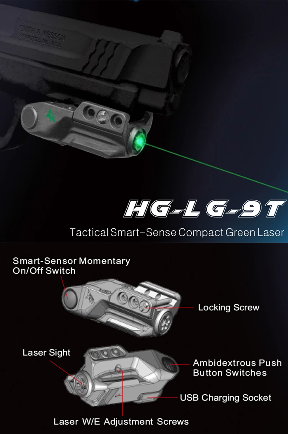 Laserspeed Универсальный Тактический зеленый лазер Интеллектуальный индукционный переключатель мгновенный USB Перезаряжаемый Пикатинни Railed лазер