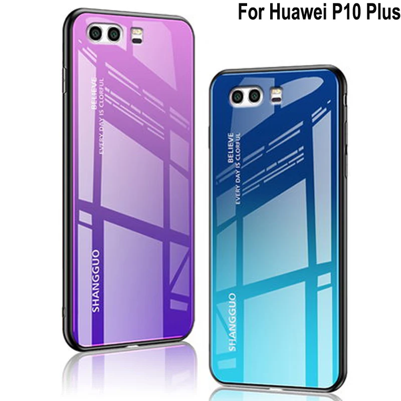 

For Huawei P10 Plus Case capa Tempered Glass Luxury Gradient Soft Silicone Frame Back Cover For Huawei P10Plus P10 Plus Cases