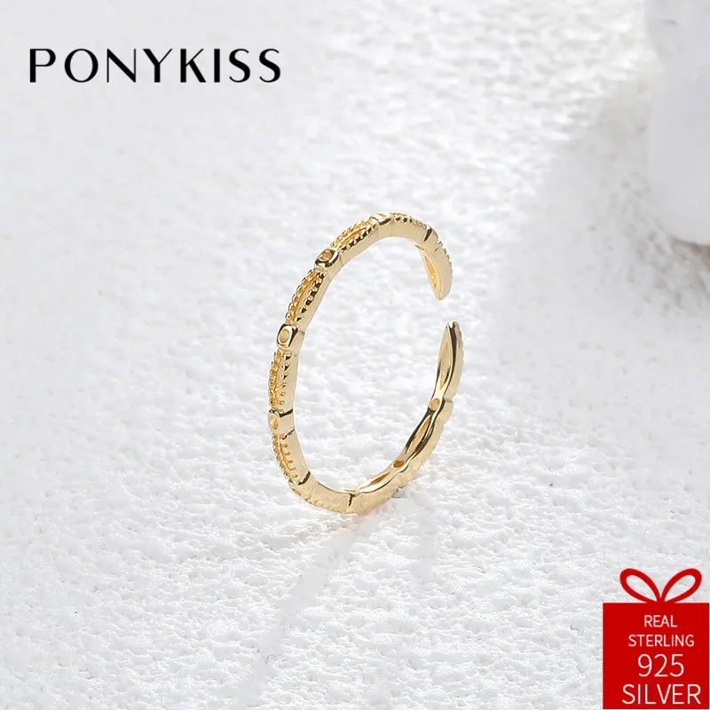 Стильное кольцо PONYKISS из стерлингового серебра S925 пробы с геометрическим узором