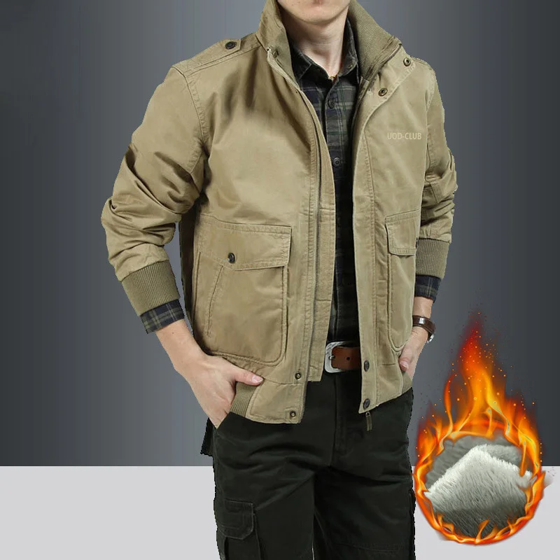 Khaki Thick AFS ZDJP осень Военная верхняя одежда мужская куртка Теплый ветронепроницаемый Бомбер куртка хлопок Jaqueta Мужское полупальто homme Plus Размеры M-4XL - Цвет: Khaki Thick