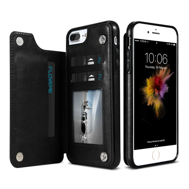 KISSCASE ретро PU кожаный чехол для iPhone 11 8 7X6 6s Plus XS Max XR Чехол-держатель для карт samsung S8 S9 Plus Note 8 9 10 чехол на айфон 7 чехол на айфон 10 - Цвет: Black