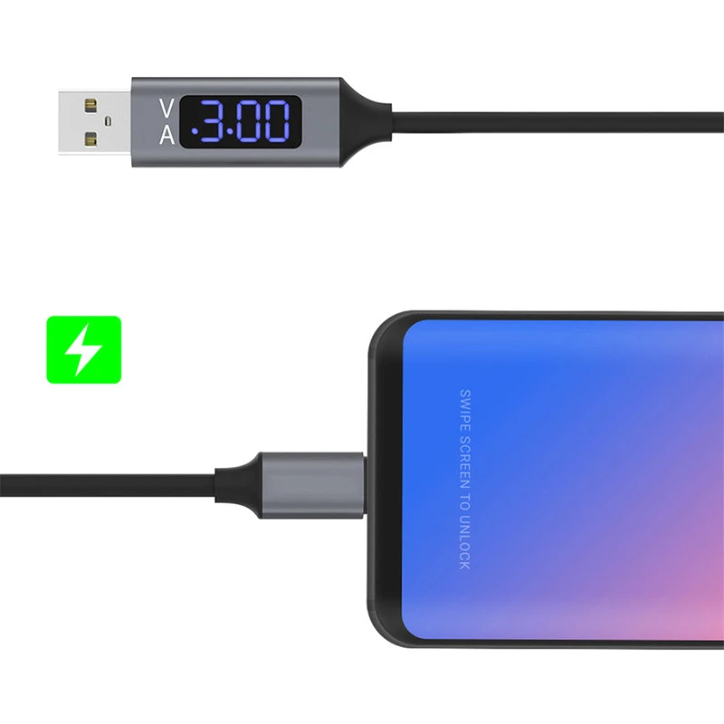 Кабели Micro USB для быстрой зарядки с цифровым ЖК дисплеем 5 В 3 А зарядное устройство