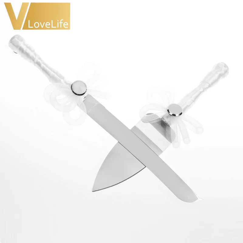 Набор ножей для свадебного торта из нержавеющей стали набор с белыми Сатиновыми