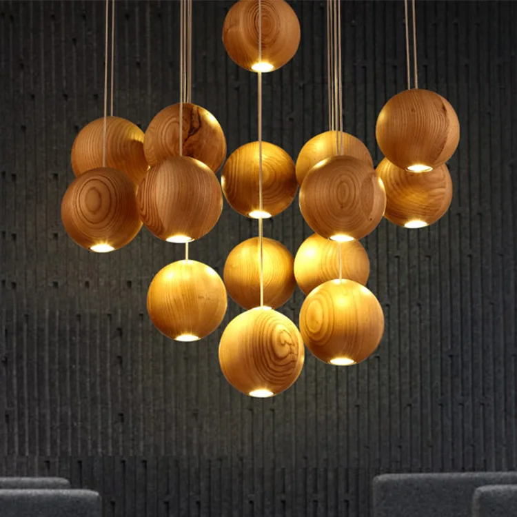 Деревянная люстра с шариками светодиодный светильник из дерева китайские