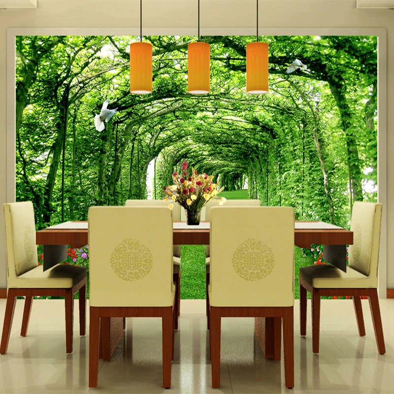 Пользовательские фото обои для стен 3 D Зеленый Лес Дерево газон 3D стерео - Фото №1