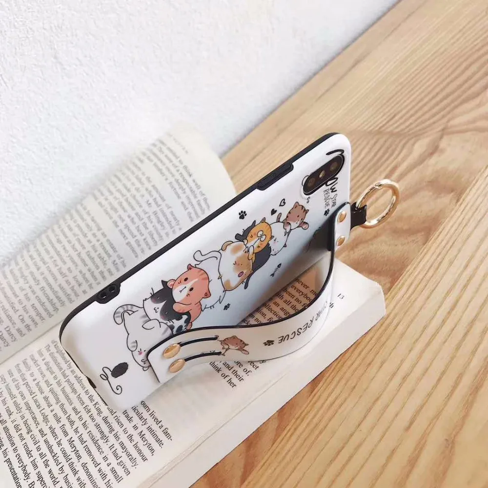 Cartoon cat wrist strap is for iPhone 6 6plus 7 7plus mobile phone case x back cover |