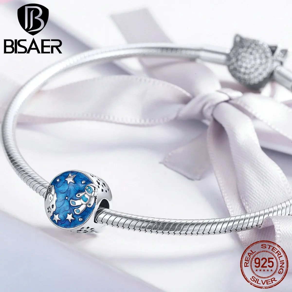 BISAER, новинка, 925 пробы, серебряный Амулет астронавтов, галактика, амулеты астронавтов, сны, браслеты со звездами, ювелирное изделие ECC1148