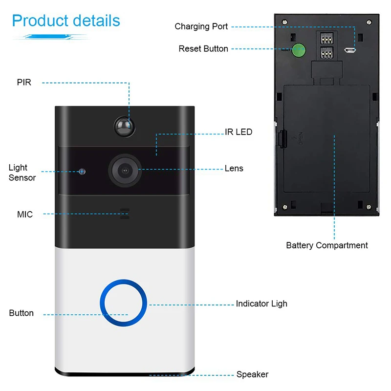 Беспроводной Wi Fi видео дверной звонок 1.0MP Звонок камера ночного видения