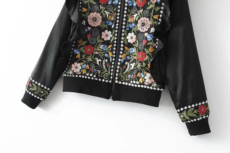 2018 для женщин Винтаж цветок Вышивка Бисер оборками Куртка пальто с подкладкой