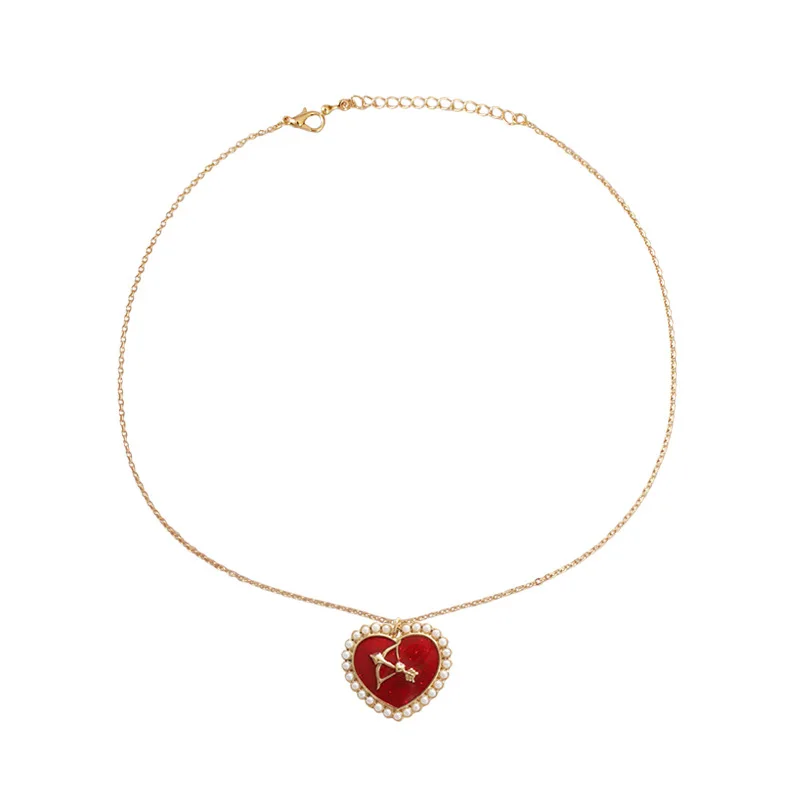 necklace Японский стиль, венецианская жемчужина, Золотая цепочка, Амура, стрелка, красное сердце, металл, короткое колье, ожерелье для девушек, молодых девушек - Окраска металла: necklace