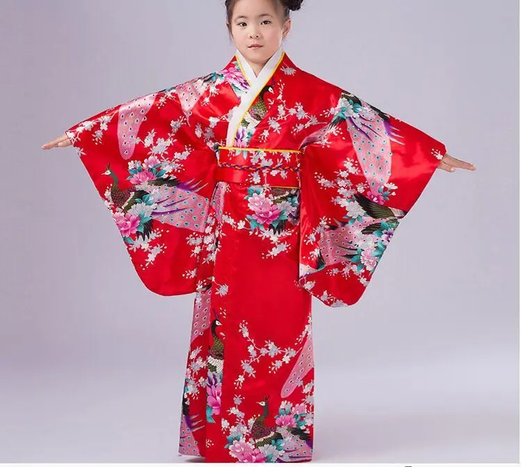 Красное детское кимоно Yukata OBI винтажные японские для девочек платье Haori
