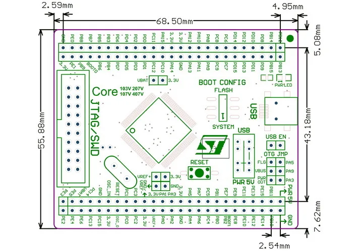 Waveshare Core107V STM32F1 основная плата STM32 макетная с MCU STM32F107VCT6 полный IO расширитель JTAG/SWD