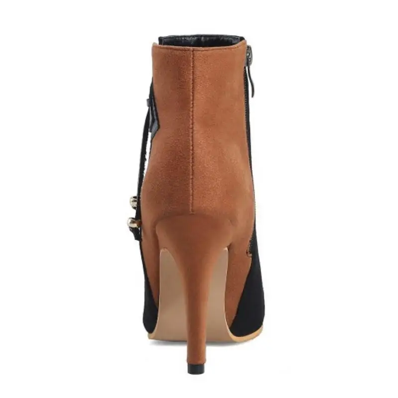 TAOFFEN Plus Size 28-52 Women Ankle Boots Suede Leather High Heels Winter Shoes Women's Mixed Color Sexy Party Zipper | Обувь