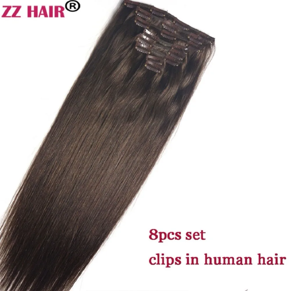 ZZHAIR 100 г 160 16 26 дюймов набор из 8 прямых натуральных человеческих волос с зажимом