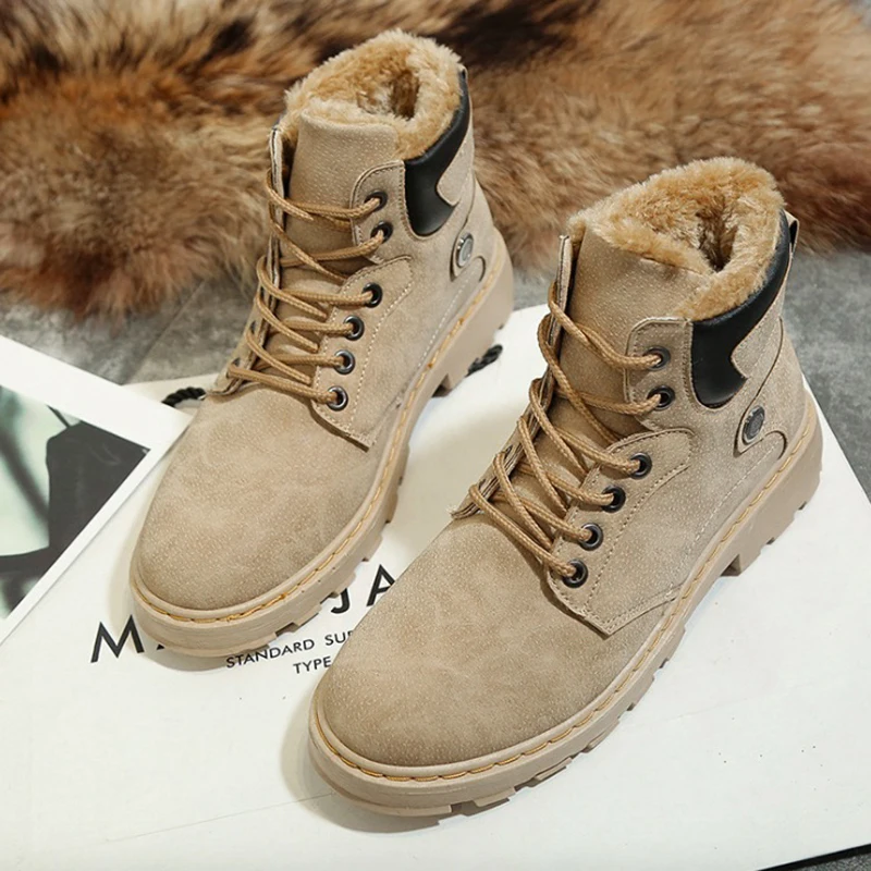 Для женщин модные ботинки из флока зимние Дышащая обувь на плоской подошве