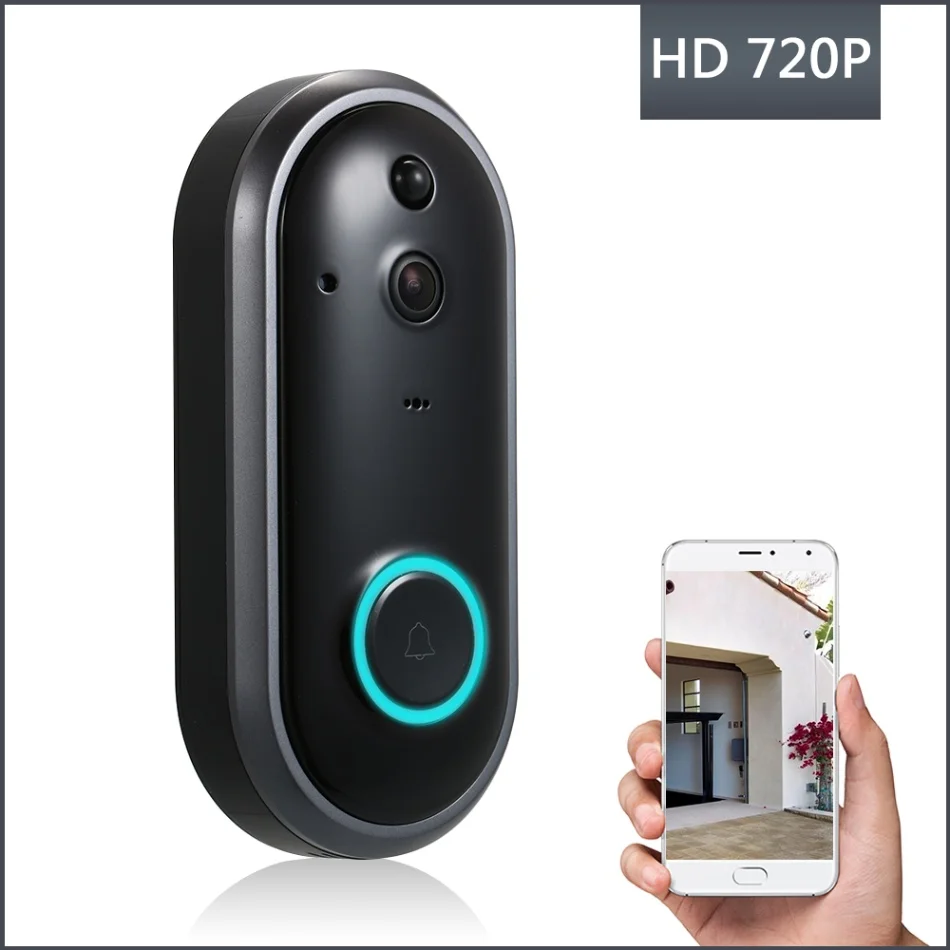 720P Grey 720P умный wifi дверной звонок безопасности с визуальной записью ночное видение PIR Обнаружение движения низкое энергопотребление телефон приложение удаленное - Цвет: 720P Grey