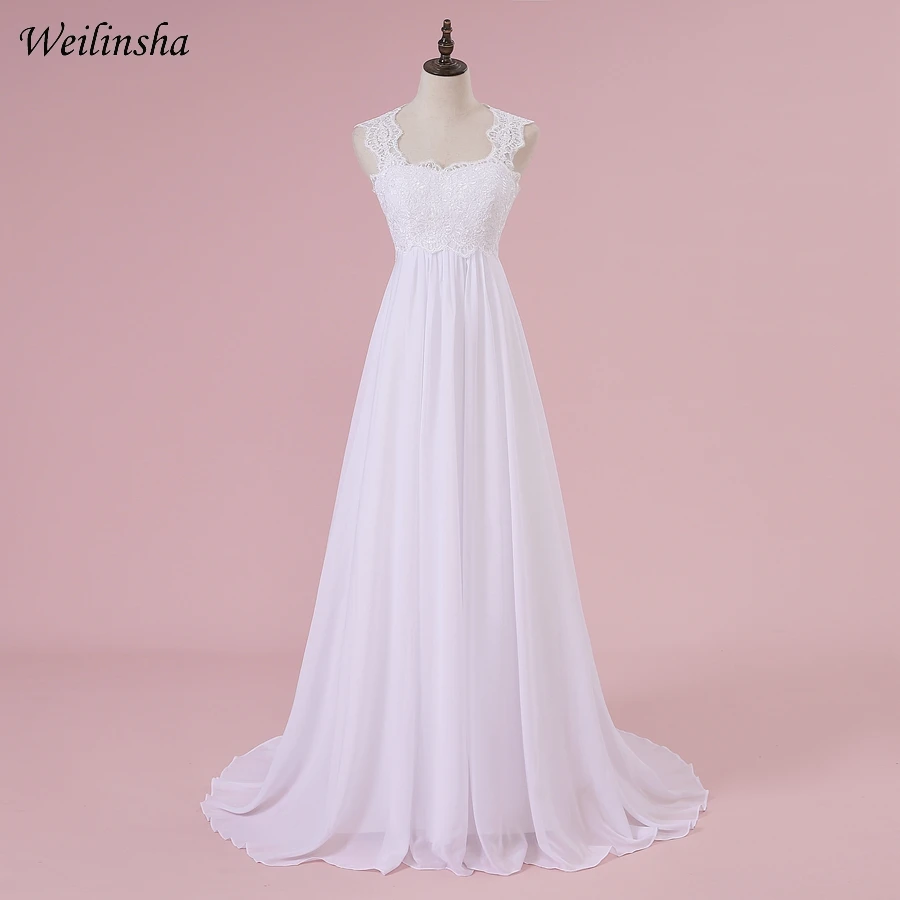 

Weilinsha Cheap Stock Beach Wedding Dress Chiffon Lace Long Wedding Gowns Pregnant Bridal Dresses Plus Size Robe De Mariage