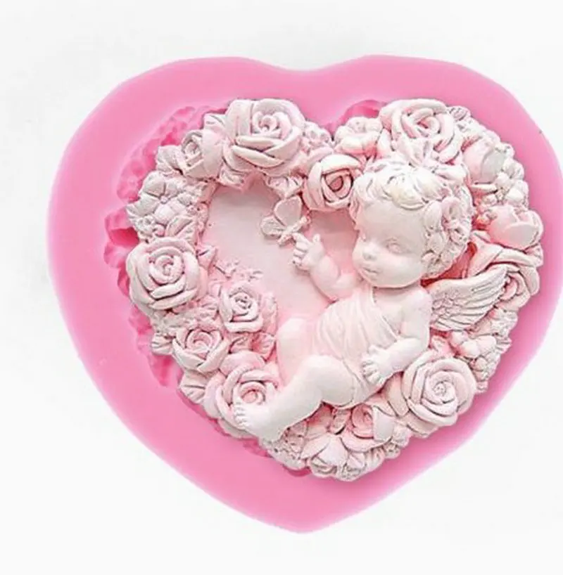 

Heart Angel Boy Cooking Tools Silicone Mold Morning Glory Wreath Fondant Cake Decoration West Tools H404