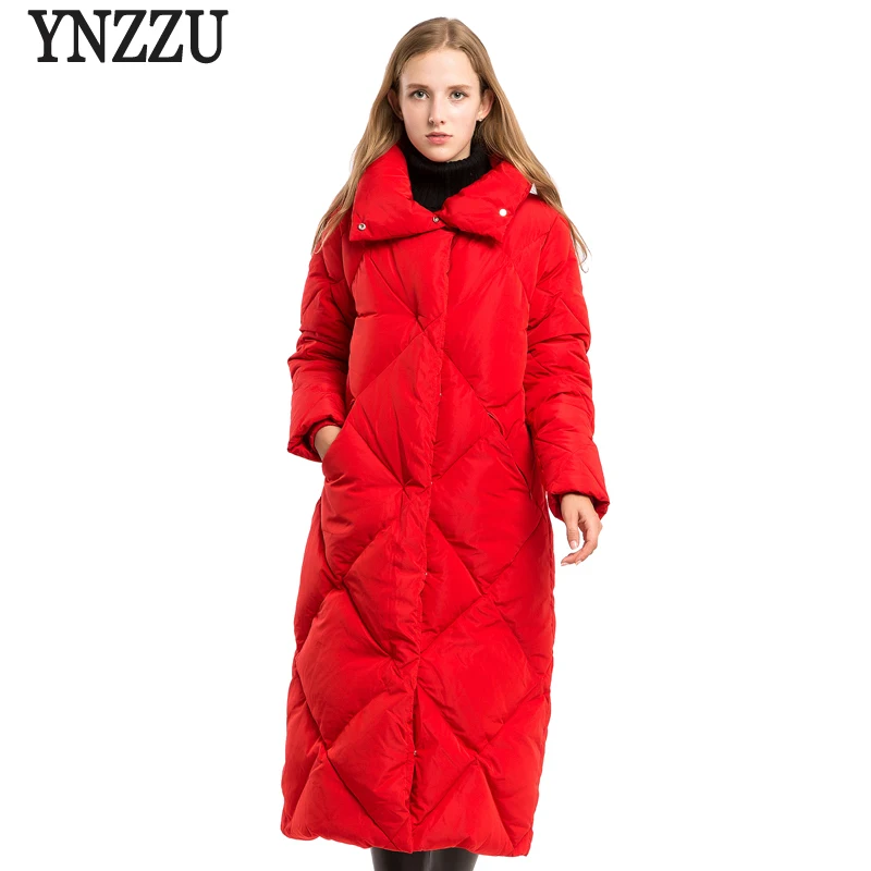 

YNZZU роскошный 2019 зимний женский пуховик элегантный длинный стиль 90% белый утиный пух Пальто утепленное теплое Женское зимнее пальто AO620