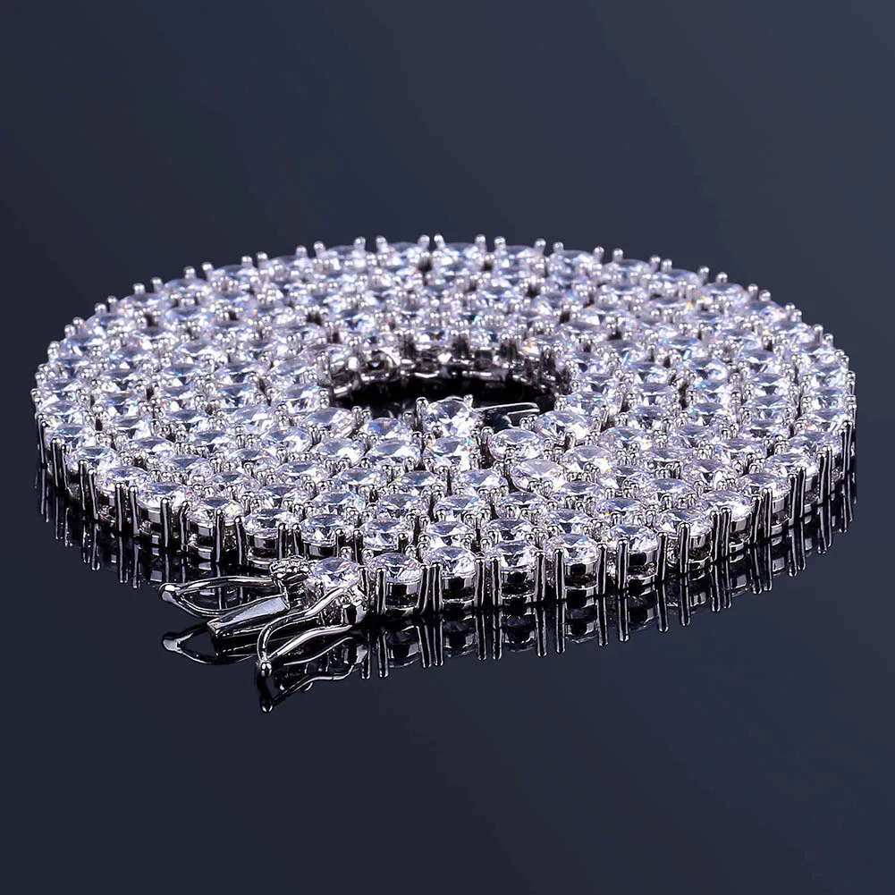 6 мм Iced Zirkoon 1 Rij теннисная цепочка Ketting Hip Hop Sieraden God Zilver Koper Materiaal Mannen Cz Ketting Link 20 дюймов