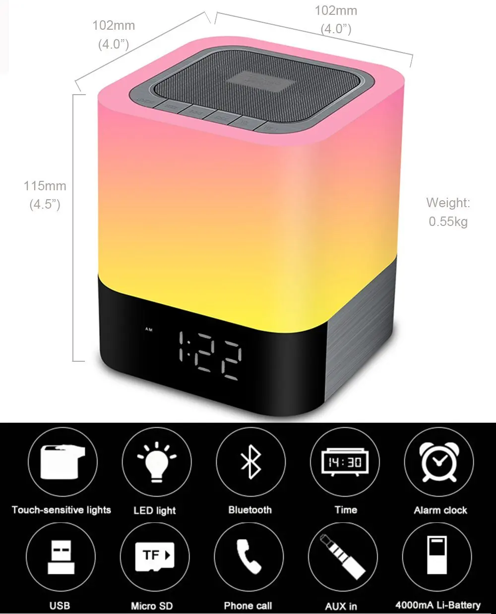 Ночник Bluetooth Динамик touch Управление Цвет лампы теплый свет и изменение