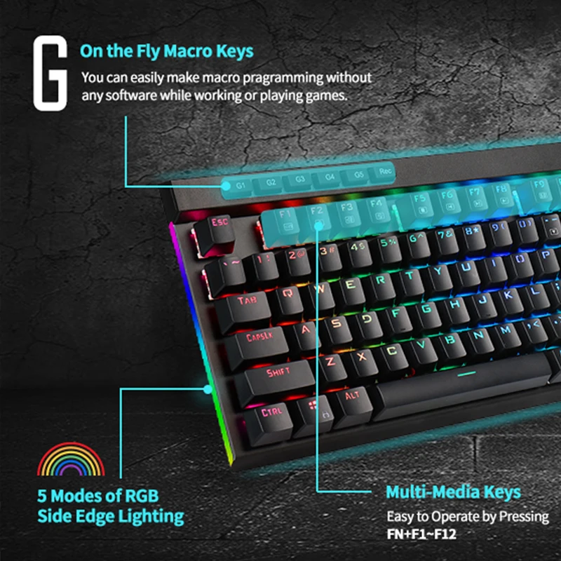 Игровая клавиатура Redragon K580 RGB светодиодный механическая с подсветкой 104 клавиш
