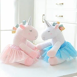 1 blue 1 pink Одет плюшевая игрушка единорог балетная юбка чучела единорог животные кукла плюшевый игрушка розовый/белый дети девочки подарок другу к дню рождения - Цвет: 1 blue 1 pink