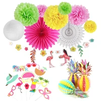 12pcs summer theme party decorations hanging pineapple flamingo garland photo props paper fans tropical birthday party supplies