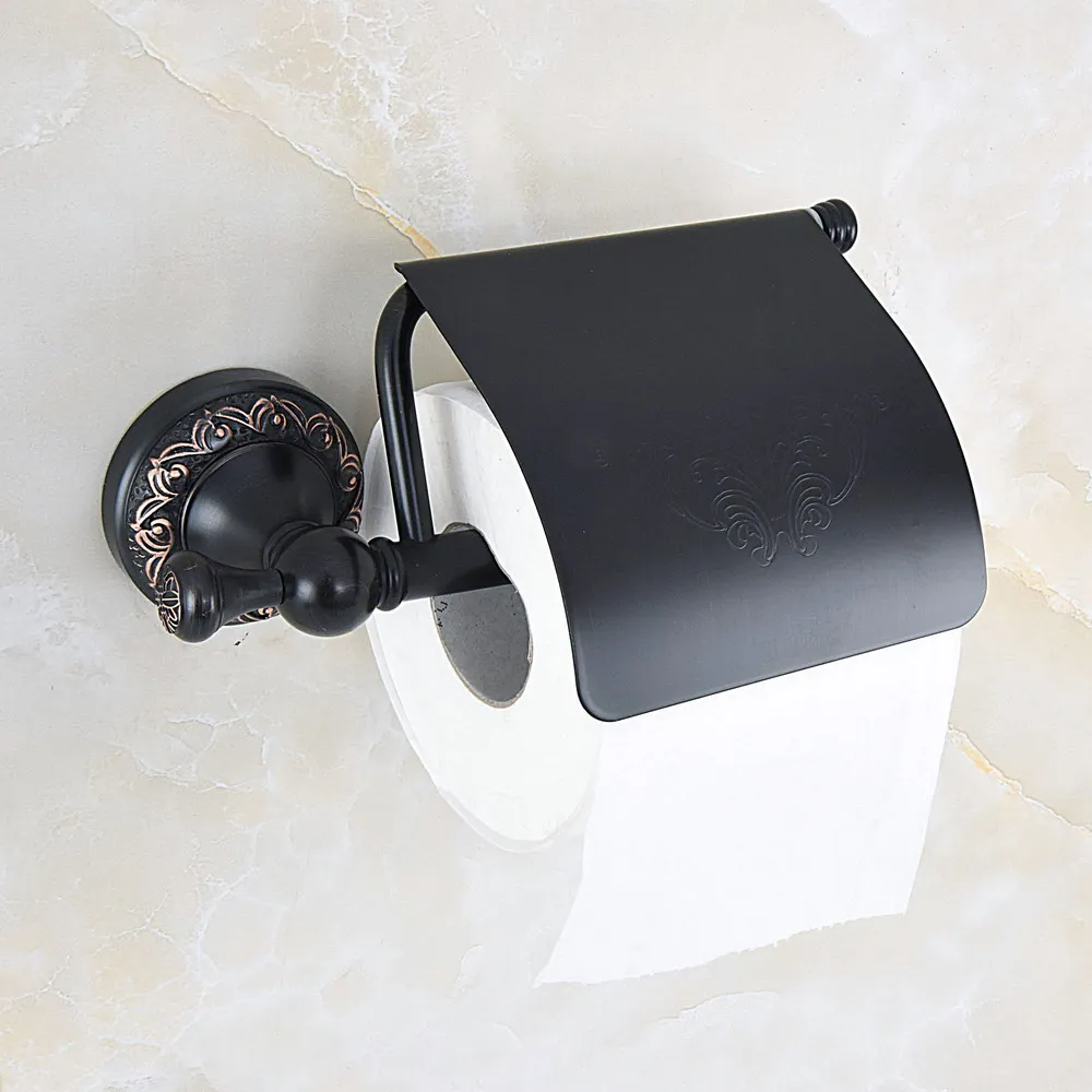

Bathroom Accessory Black Oil Rubbed Antique Brass Carved Art Flower Pattern Wall Mounted Toilet Paper Roll Holder aba458