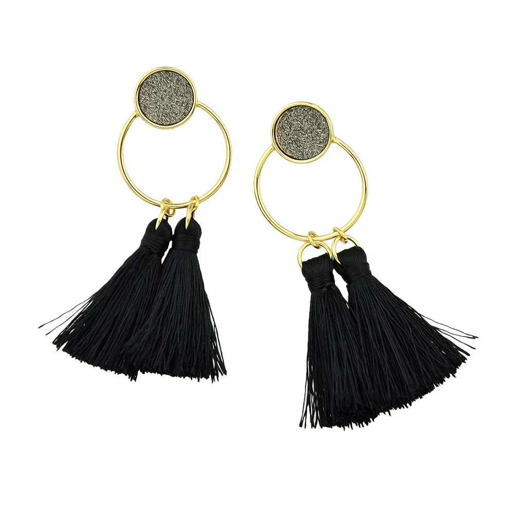 Boho себе Серьги Этнические украшения золото Цвет черный с кисточкой круг Форма