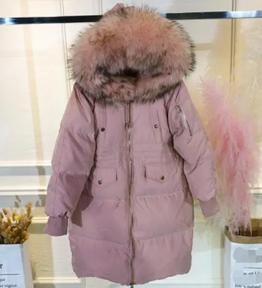 Pink 3 Большой натуральный мех енота, зимняя новая куртка, женские парки для женщин, белый пуховик на утином пуху, Толстая теплая женская зимняя куртка с капюшоном - Цвет: Pink 3