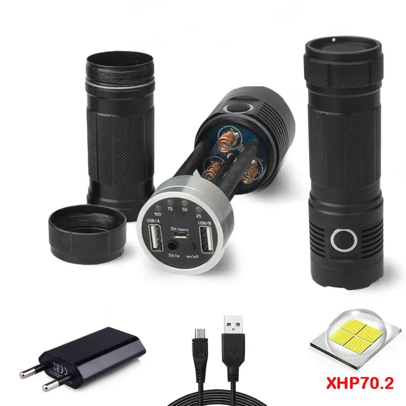 Фонарик с usb разъемом 18650 самый мощный уличный фонарик xhp70 военный фонарь для