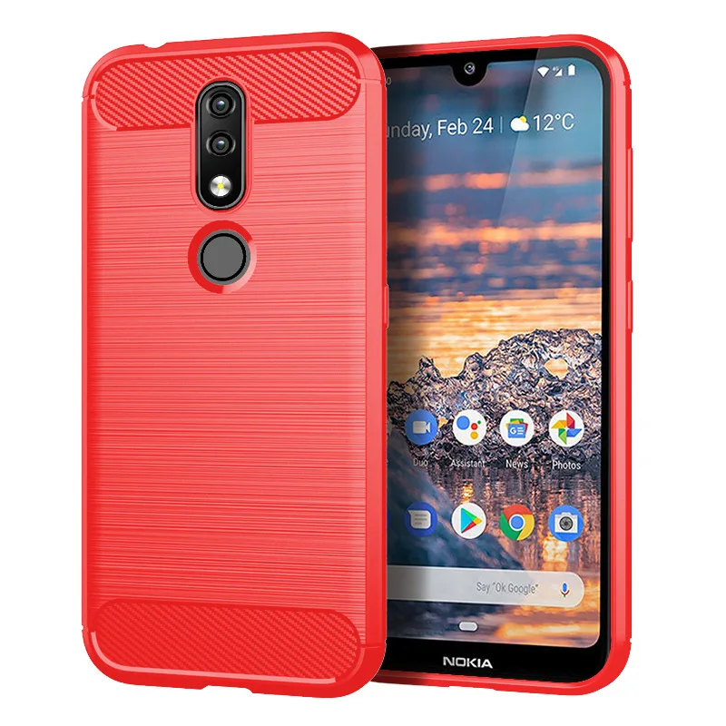 Для Nokia 4 2 мягкий силиконовый матовый чехол из углеродного волокна для Прочный
