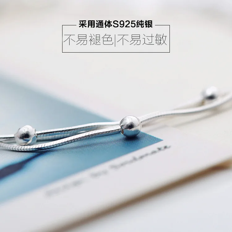 Женский браслет с бусинами летний из стерлингового серебра 925 пробы шариками