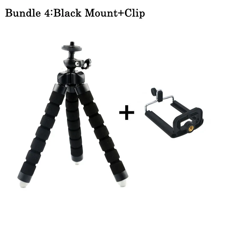 Black with Clip Мини Гибкий губчатый штатив Осьминог для iPhone samsung Xiaomi huawei Мобильный телефон Смартфон Штатив для Gopro камера DSLR крепление - Цвет: Black with Clip