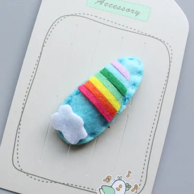 Rainbow and cloud Детская милая девушка голова орнамент мультфильм чистый ручной ткань зажим для волос BB клип - Цвет: Rainbow and cloud