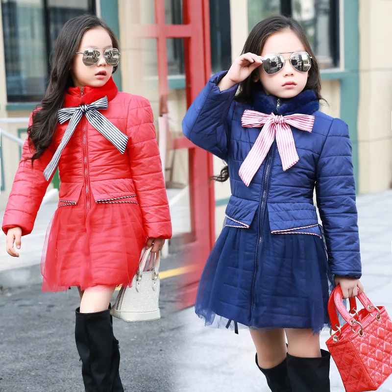 2016 Зимние Девушки Хлопка Ватник Дети Кружева Утолщаются Куртки Для Девочек