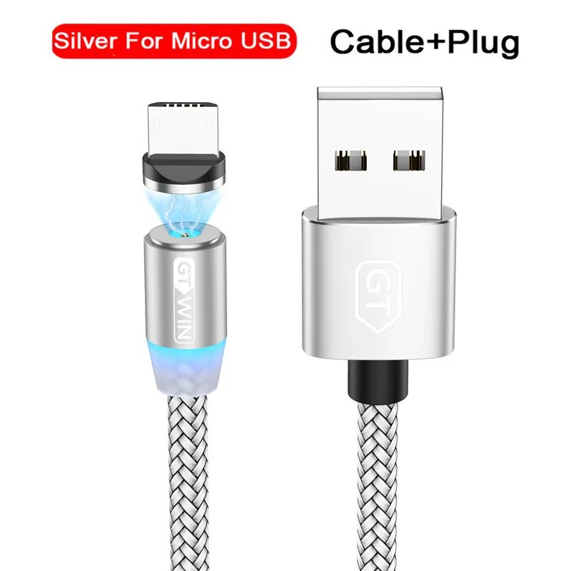 For Micro Silver GTWIN 3 м Магнитный кабель для быстрой зарядки USB type-C Магнитный адаптер зарядное устройство Магнитный зарядный кабель Micro USB для iPhone xr xiaomi - Цвет: For Micro Silver