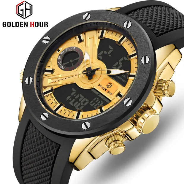 GOLDENHOUR топ класса люкс Брендовые мужские военные спортивные часы кварцевые с