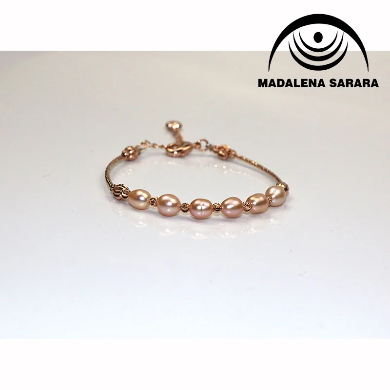 MADALENA SARARA 6-7 мм настоящий пресноводный жемчуг браслет натуральный розовый тон