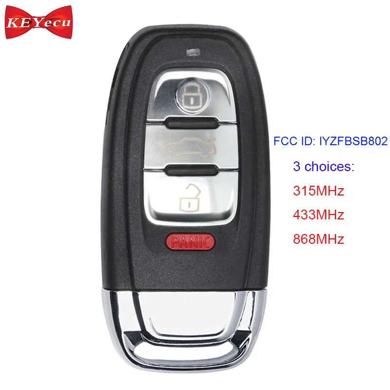 KEYECU для Audi A3 A4 A5 A6 A8 Quattro Q5 Q7 R8 Замена интеллектуальный пульт дистанционного управления Управление, автомобильные аксессуары, брелок FCC ID IYZFBSB802 315/433/868 МГц