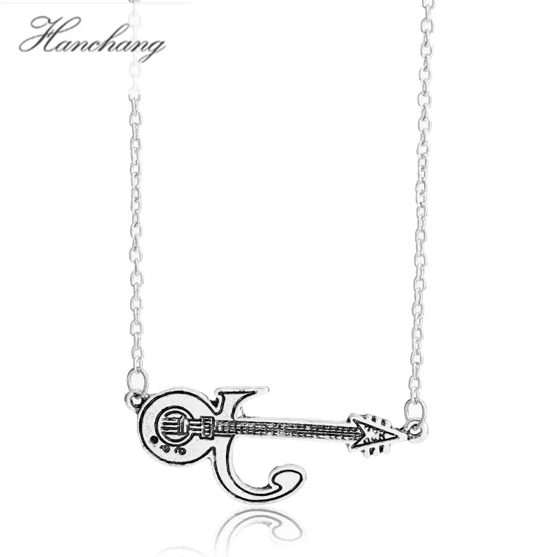 Hanchang меломана подарок серебряный Цвет Гитары кулон цепочка Цепочки и ожерелья